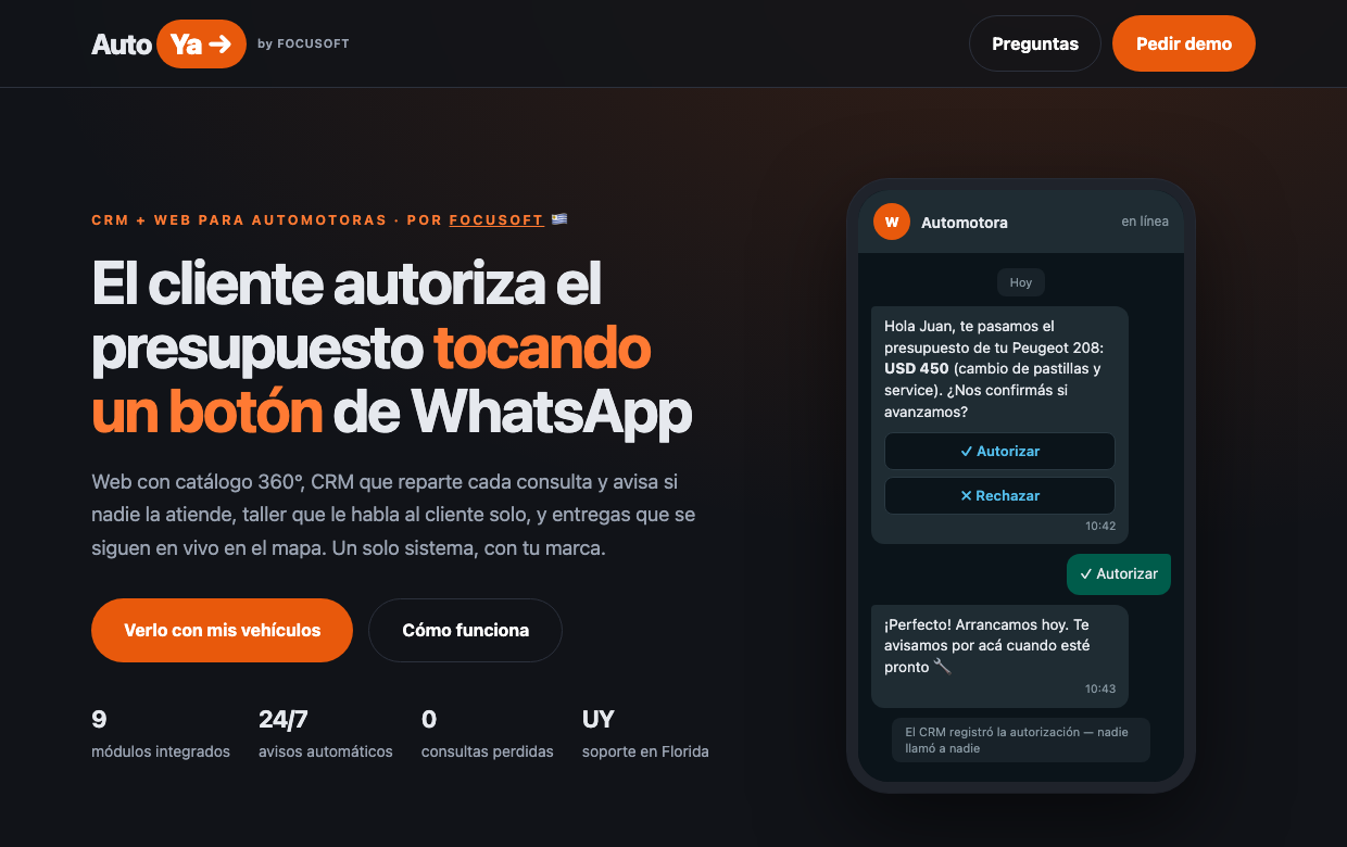 AutoYa — CRM y web para automotoras